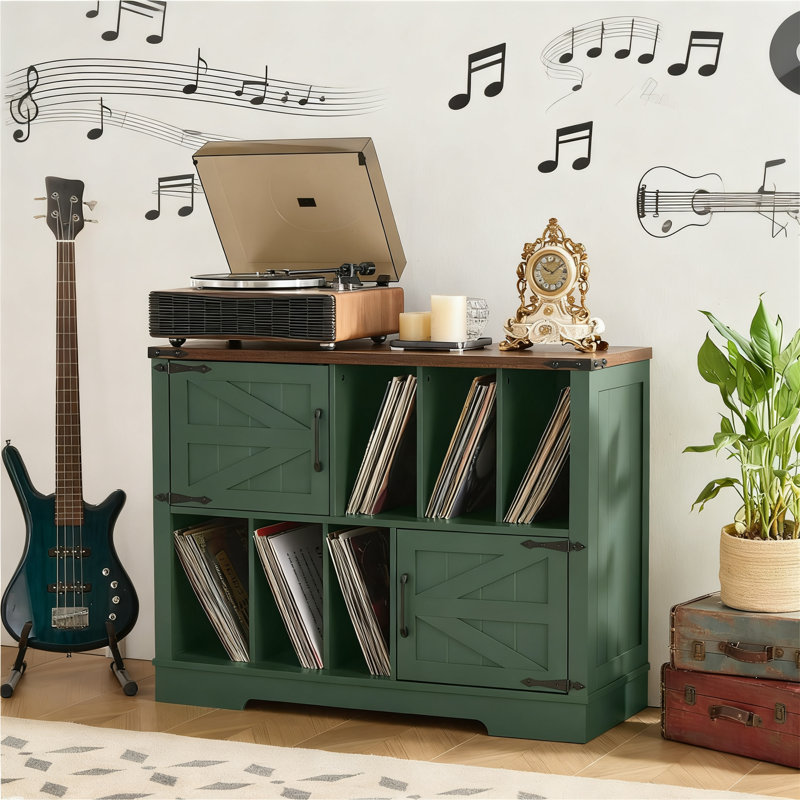 Large Record Player Stand, Holds 450 Albums, Farmhouse Design, 39"