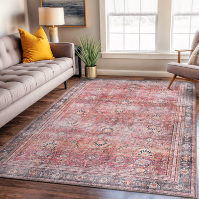 Labarbera Machine Washable Red/Gray Non-Slip Backing Area Rug