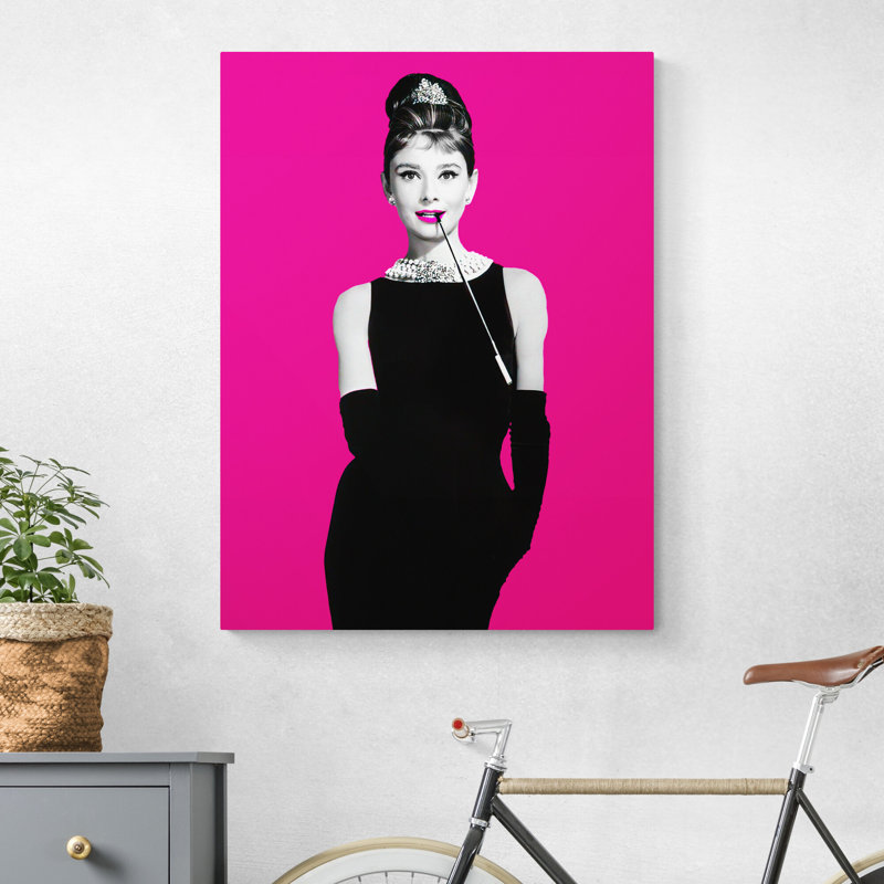 Kaylyn Audrey Hepburn Pop Art Pink - Breakfast At Tiffany's Movie Art - Print on Canvas, 41cm H x 31cm W x 4cm D