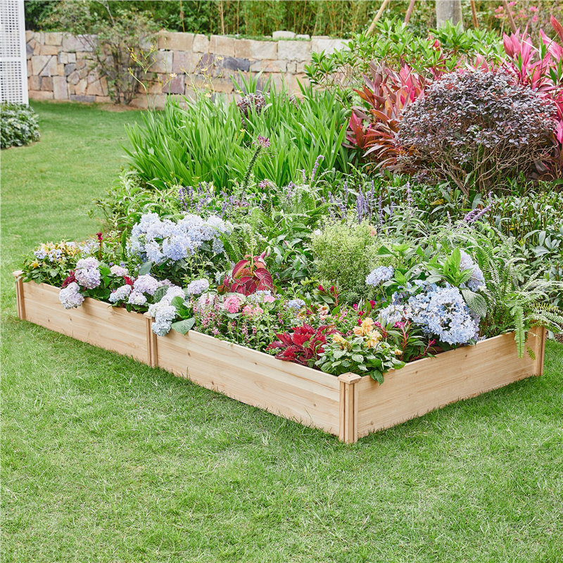 Wooden Raised Garden Bed, Wood, 27cm H x 241.5cm W x 124.5cm D