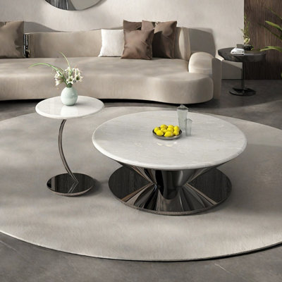 Modern light luxury round marble coffee table