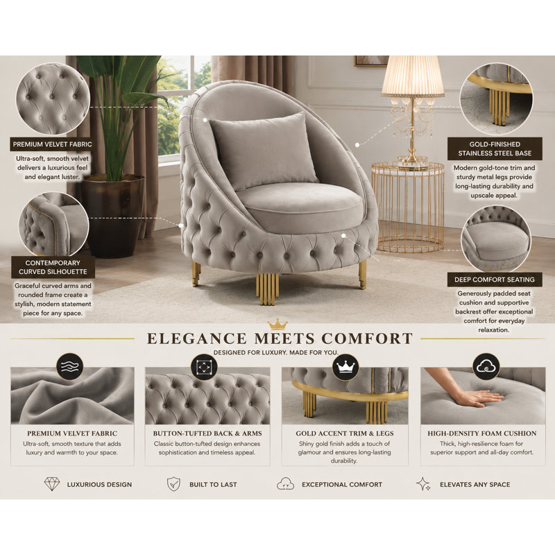 Chaise en velours 33 po Valorie, Velours taupe