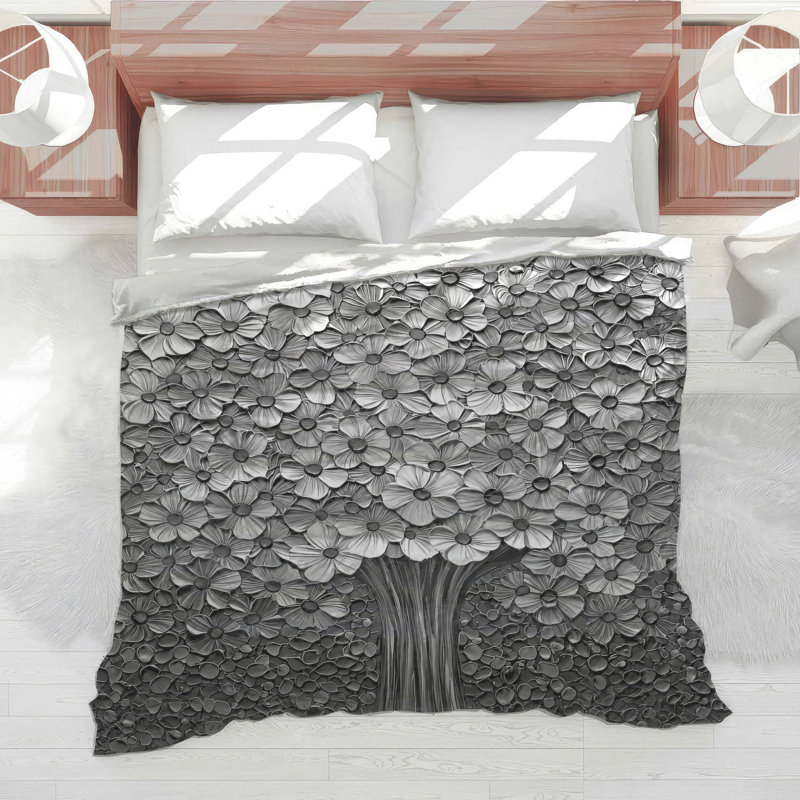 Monochrome Floral Tree Comforter, Twin