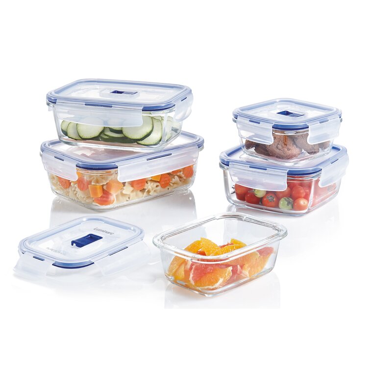 Luminarc Pure Box Active 6-Piece Food Storage Rectangle 5.1 Cup Set, Container, Clear