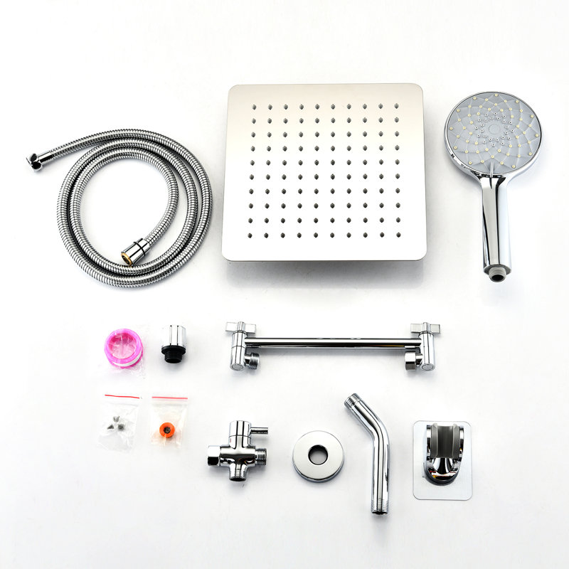 10" Shower Head : High Rainfall & Handheld, 11" Arm, 6 Settings, Self-cleaning, Stainless Steel, Leak-, Wall Mounted, Square Package: 10 Inch Handheld With 11 Extension Modes, Clogging, Mounted