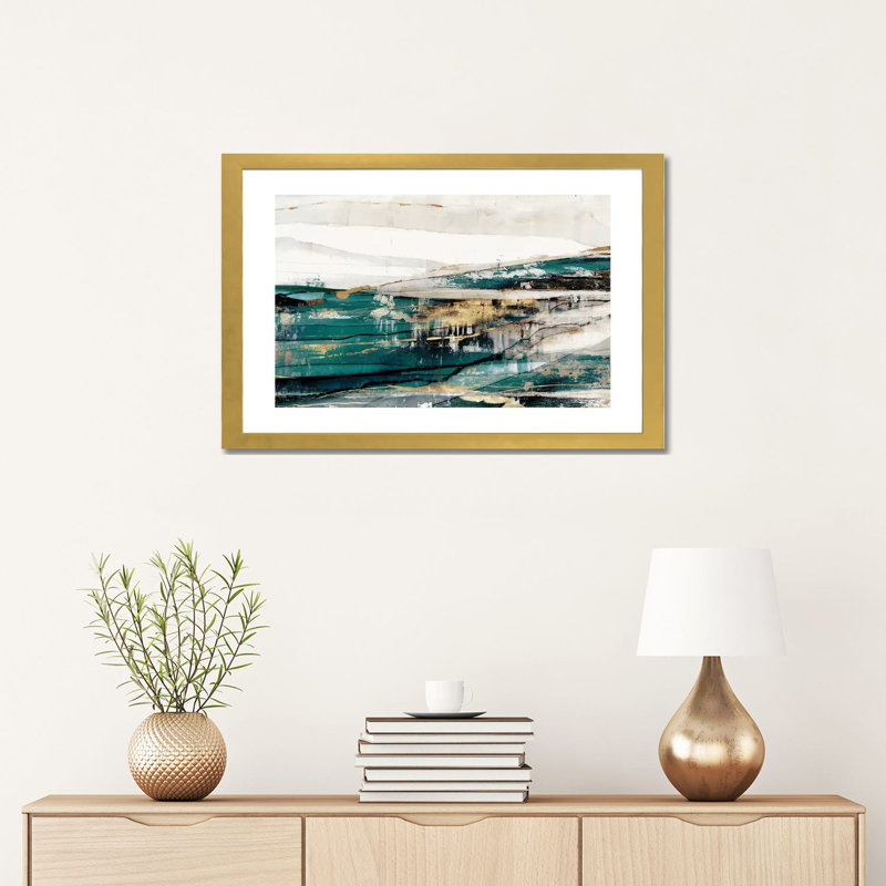 «Delighted Teal Version» par Isabelle Z - impression d'art graphique, Papier encadré doré, H 16 po x l 24 po x P 1 po, Blanc
