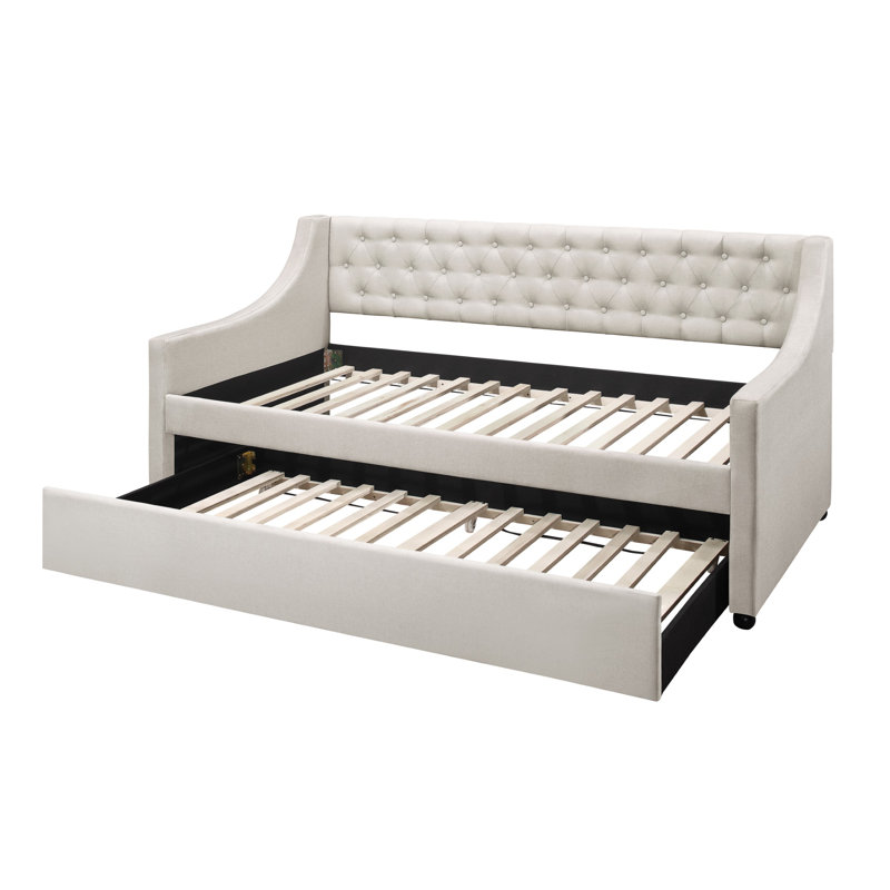 Lit de jour simple avec lit gigogne Analily, Gris chaleureux