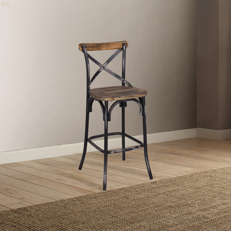Tabouret de bar noir et chêne antique à dossier croisé, Noir / brun