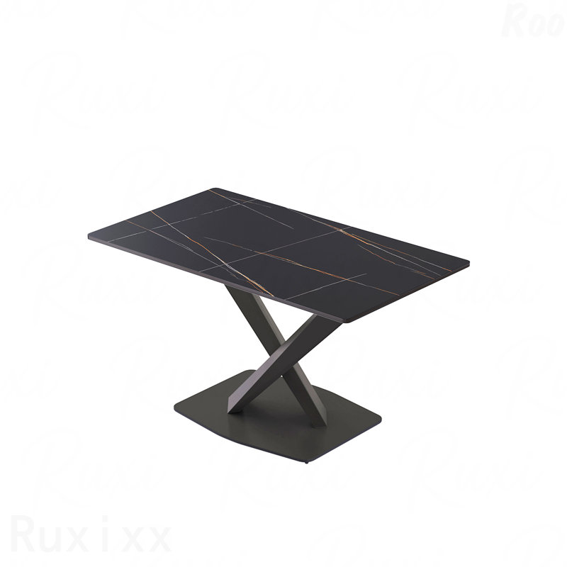 Table de salle à manger rectangulaire 55,25 po en pierre artificielle noire pour 6 personnes, Noir