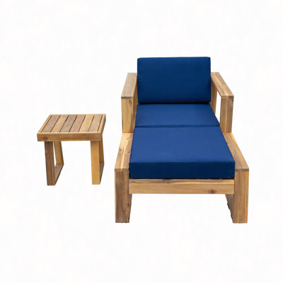 Acacia Wood Outdoor Lounge Set - Chair And Ottoman With Removable Cushions, All-Weather Outdoor Chaise Lounge/Daybed,  For Patios, Balconies, And Gardens