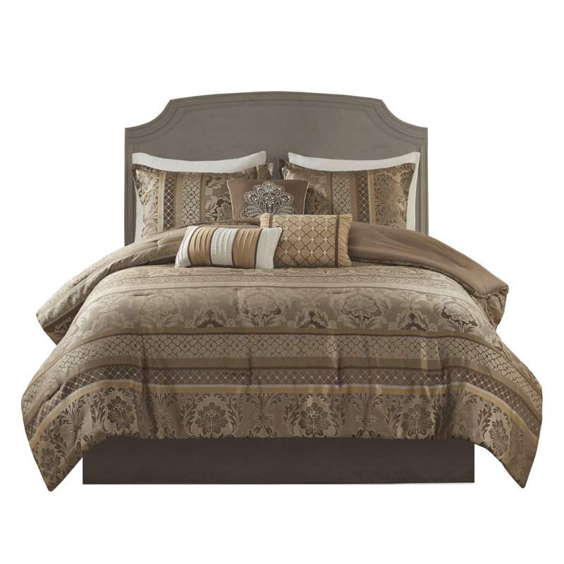 Édredon très grand - brun / or, motifs exquis et envoûtants, King Comforter + 6 Additional Pieces, Brown/Gold