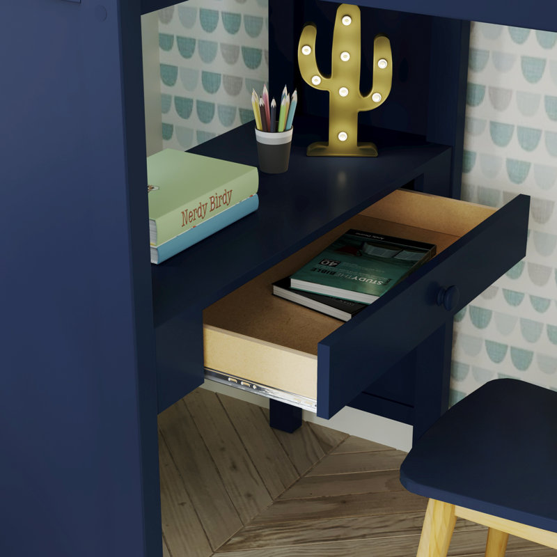  Gannon Twin 4-Drawer Solid Wood Loft Bed with Built-in-Desk, Blue