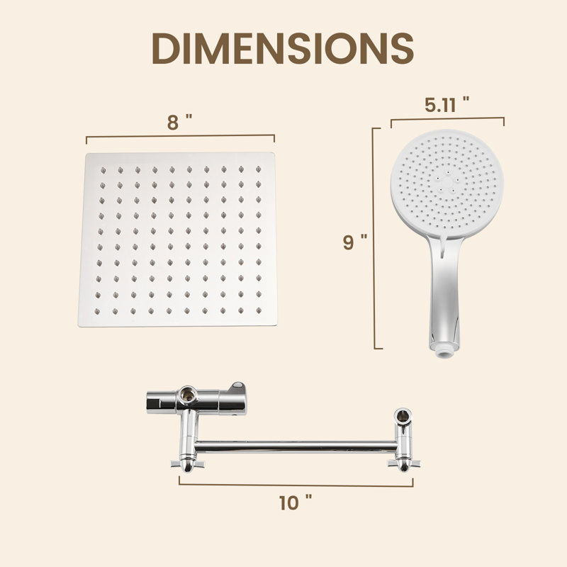 Adjustable Dual Shower Head with 8-Inch Rain Showerhead and 5-Spray Handheld Chrome, Chrome