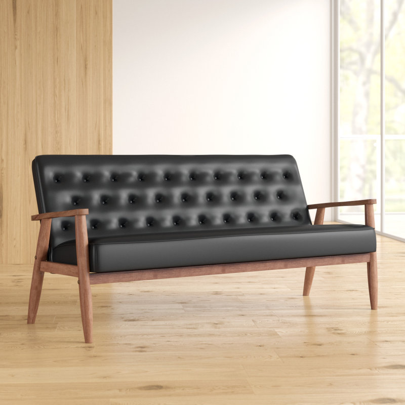 Upholstered 70.59'' Sofa, Black Faux Leather