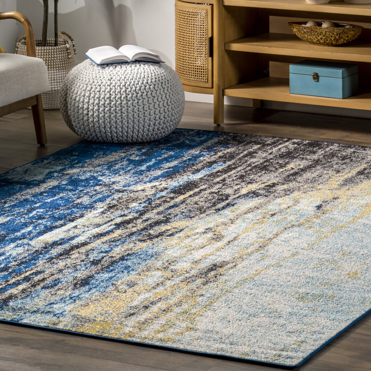 Melanarka Abstract Power Loom Performance Blue Rug