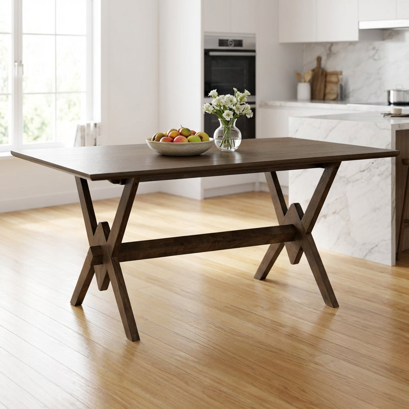 Rustic Farmhouse Style Double V Base Rectangular Dining Table