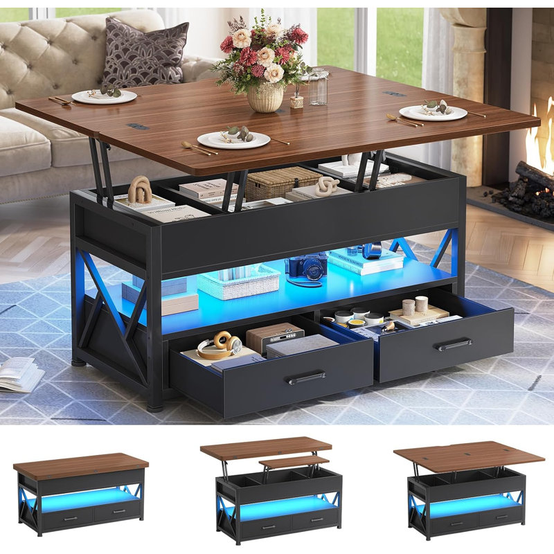 Table basse avec roulettes Themistocles, Brun / Noir