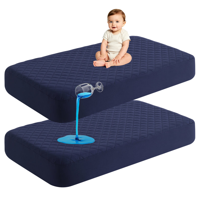Ensemble de 2 protège-matelas imperméable et respirant pour tout-petits, housse de matelas lavable silencieuse, Marine