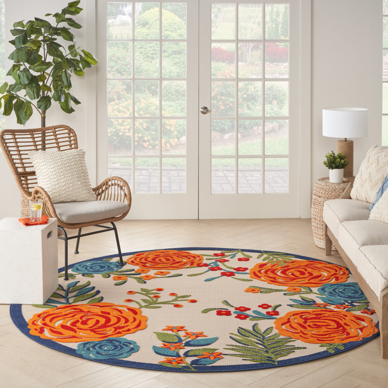 Tapis intérieur / extérieur multicolore Aloha, Rond 7 pi 10 po