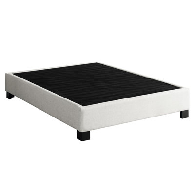 Modern King Bed Platform Base Oatmeal Upholstery 77" Wide 81" Deep 14" High Poplar And Frame 100% - Us Foam No Box Spring Upholstered Design Solids Veneers
