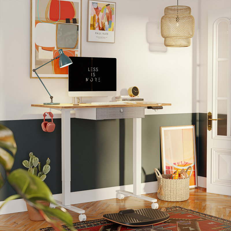 Bureau debout à hauteur ajustable, H 46 po x l 40 po x P 24 po, Rustique clair / blanc
