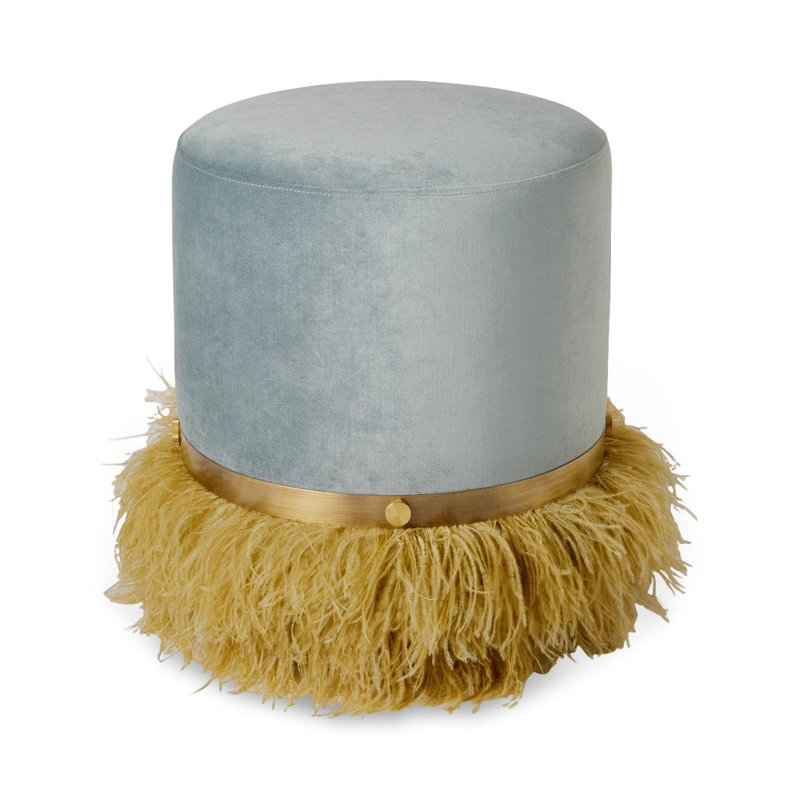 Ostrich Fluff Pouf, Silver/Gold