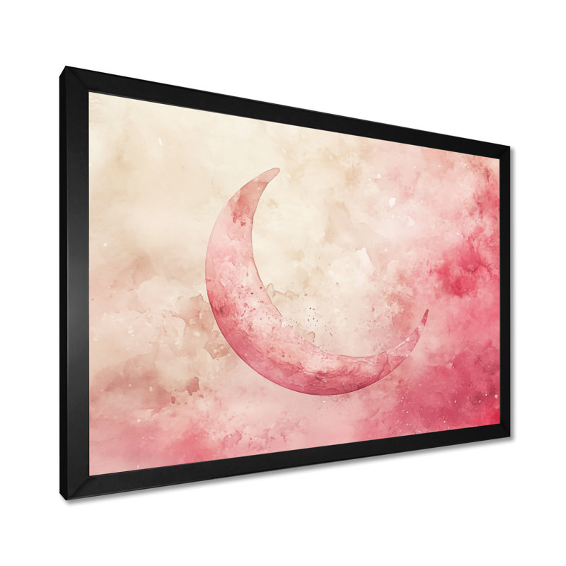 Rose Ivoire Blush Lueur Céleste I - Tableau encadré Lune, H 34 po x l 44 po, Black Picture Framed