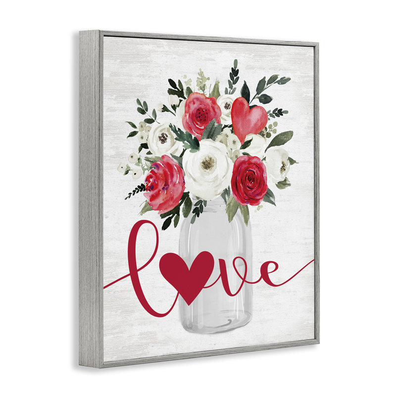 Bouquet de fleurs Love & Hearts, giclée encadrée, design par lettré et doublé, H 20 po x l 16 po, Estampe numérique Farmhouse