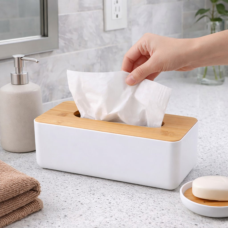 Padang Tissue Box Cover, White/Brown