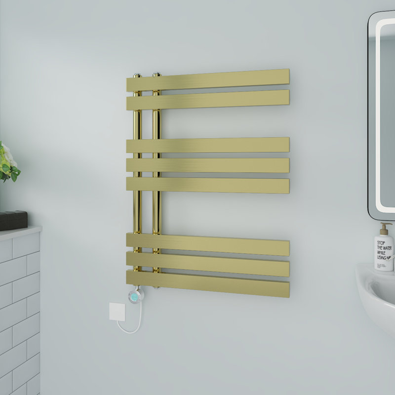 Calynne Designer Towel Rail Heated Towel Rails, Brushed Brass, 80cm H x 60cm W x 7.35cm D