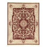 Hand Knotted Wool Area Rug in Wine And Beige