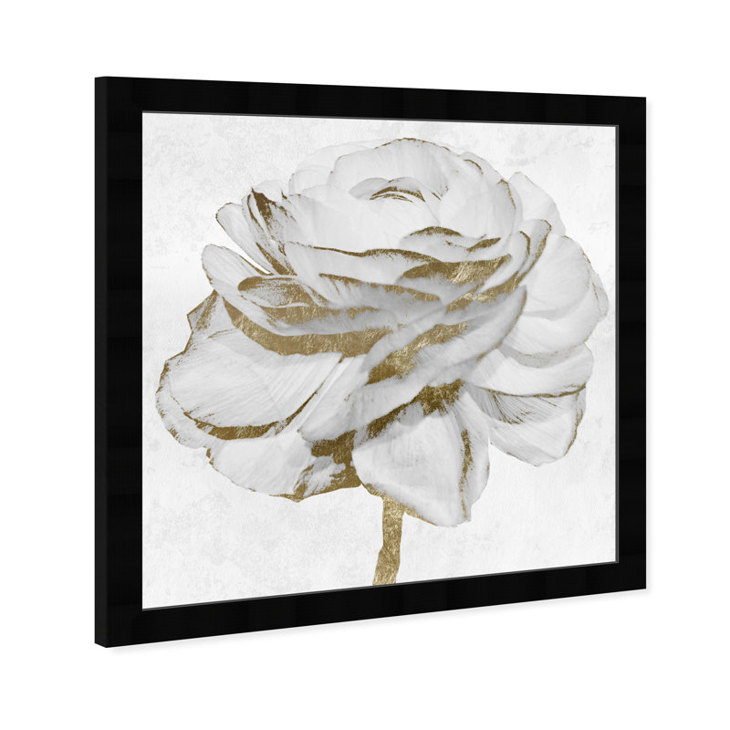 Blanc et rose doré - peinture encadrée, Cadre noir, H 14 po x l 14 po