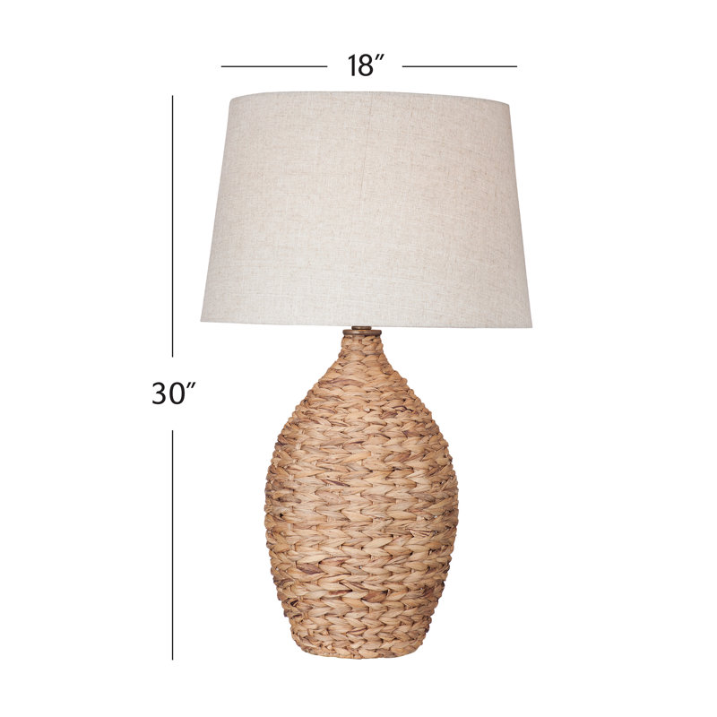 Lampe de table Kingston Coastal Boho avec base naturelle et abat-jour tambour en lin