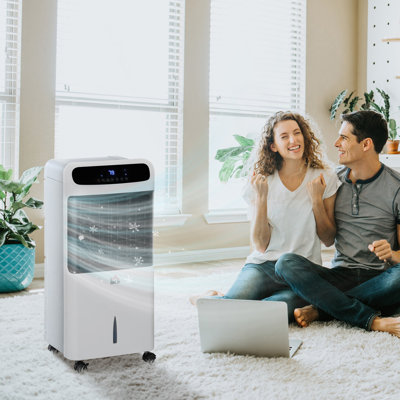 Refroidisseur d'air par évaporation mobile 32 ", climatiseur 3-en-1 avec humidificateur, télécommande, minuterie, oscillant, affichage à DEL, réservoir d'eau de 3,2 gallons pour le bureau à domicile, chambre à coucher, blanc