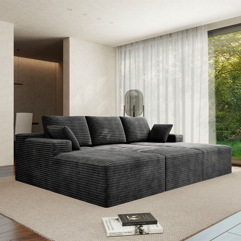 Canapé-lit modulaire de 98 po Koli, canapé modulaire à compression, velours côtelé gris, Velours gris velours