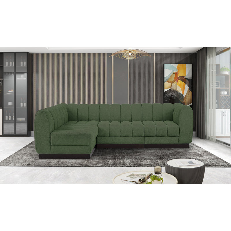 Canapé modulaire rembourré 4 pièces Quinn, Tissu chenille vert