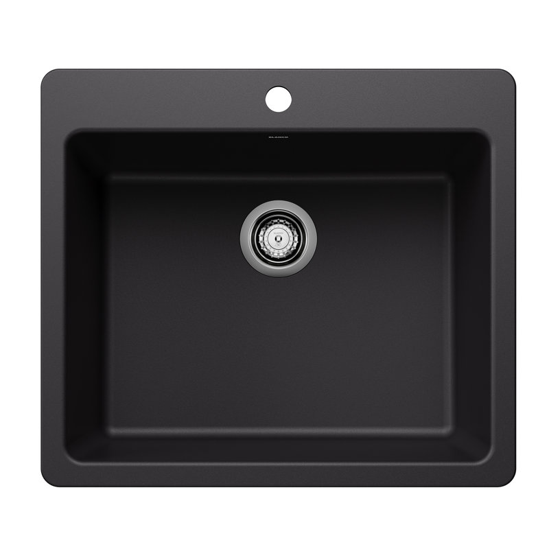 Liven SILGRANIT 25" L x 22" W Double Basin Drop-In/Undermount Kitchen Sink, Coal Black