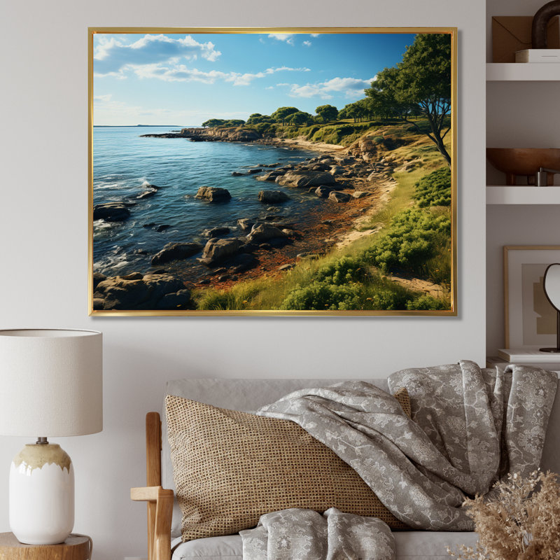 " Rhode Seashore Island Landscape ", Gold Floater Framed, 30" H x 40" W x 1.5" D