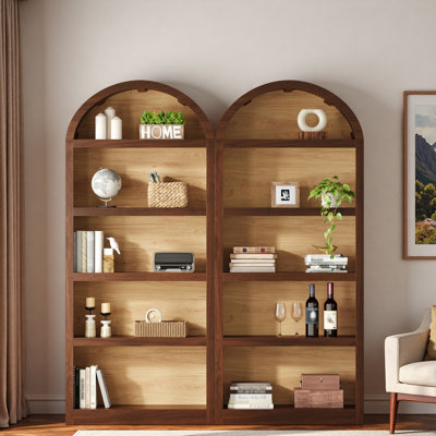 Set Of 2 Freestanding Tall Bookshelves With Arched Top And 5-tier Open Storage