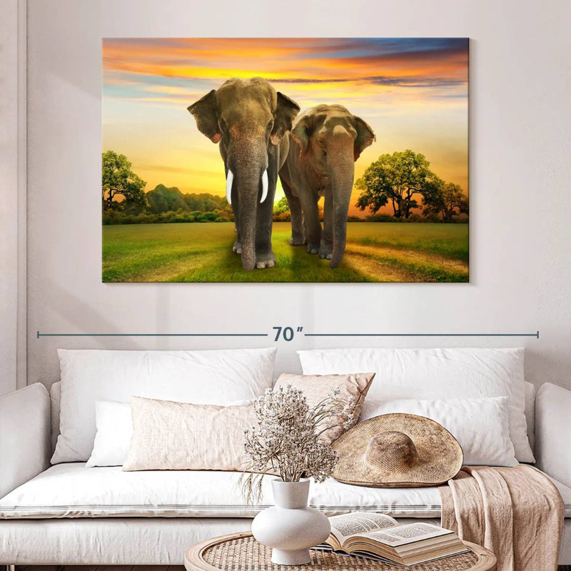 Elephant Sunset Duo, 34" H x 51" W