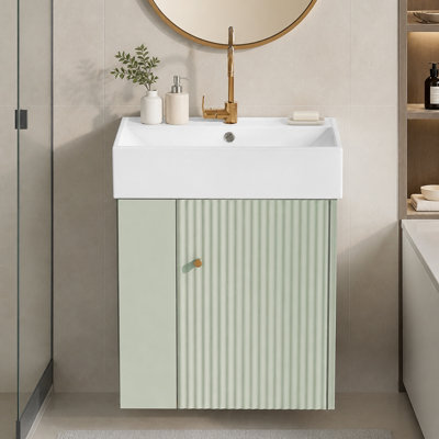 Meuble-lavabo flottant moderne de 21,6 po avec lavabo en céramique - parfait pour les petites salles de bain, rangement à gauche