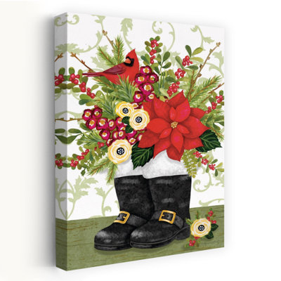 Santa's Boot Bouquet Contemporary Poinsettia Flower Art