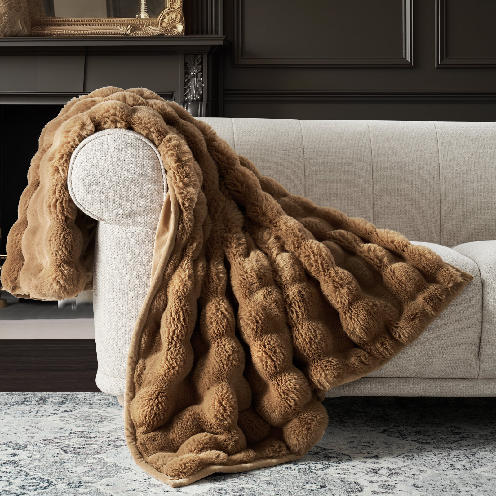 Ridgeline Faux Fur Throw Blanket, Clay, 60" L x 50" W