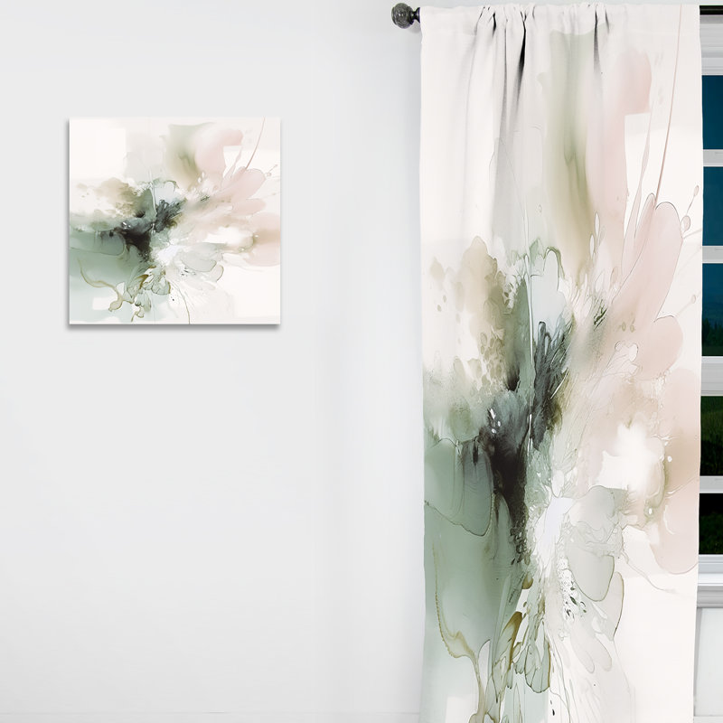 Green And Cream Essence Of Modernity I - Abstract Marble Blackout Abstract Curtain - 1 Panel, 52" W x 95" L