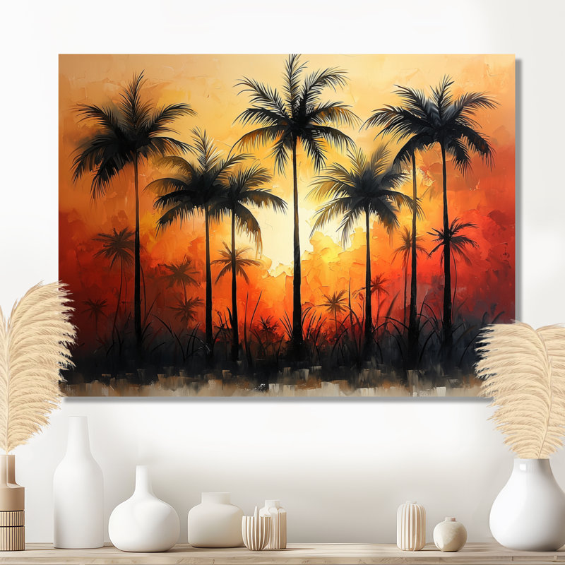 «Clarens Blossom Of Sunset Colors Plam Trees II» - art mural palmiers et palmiers, H 12 po x l 20 po, Toile tendue