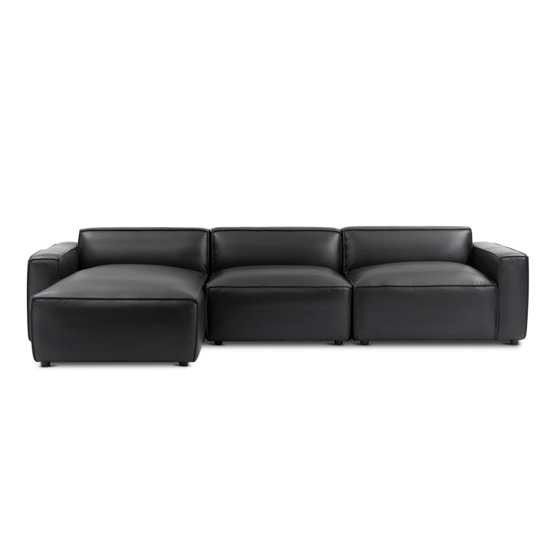 Canapé modulaire en cuir Hamall Nathan, Cuir véritable noir, Orienté à gauche (vu de face)