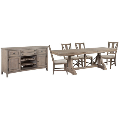 Extendable Trestle Dining Table With 4 Side Chairs And Buffet