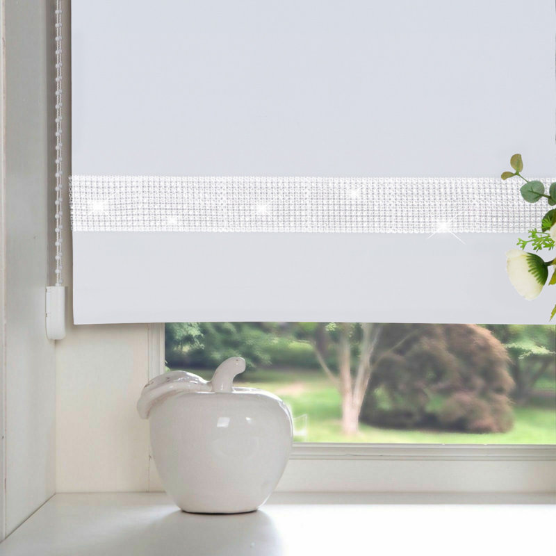 Diamante Room Darkening Roller Blind, White, 150cm x 165cm
