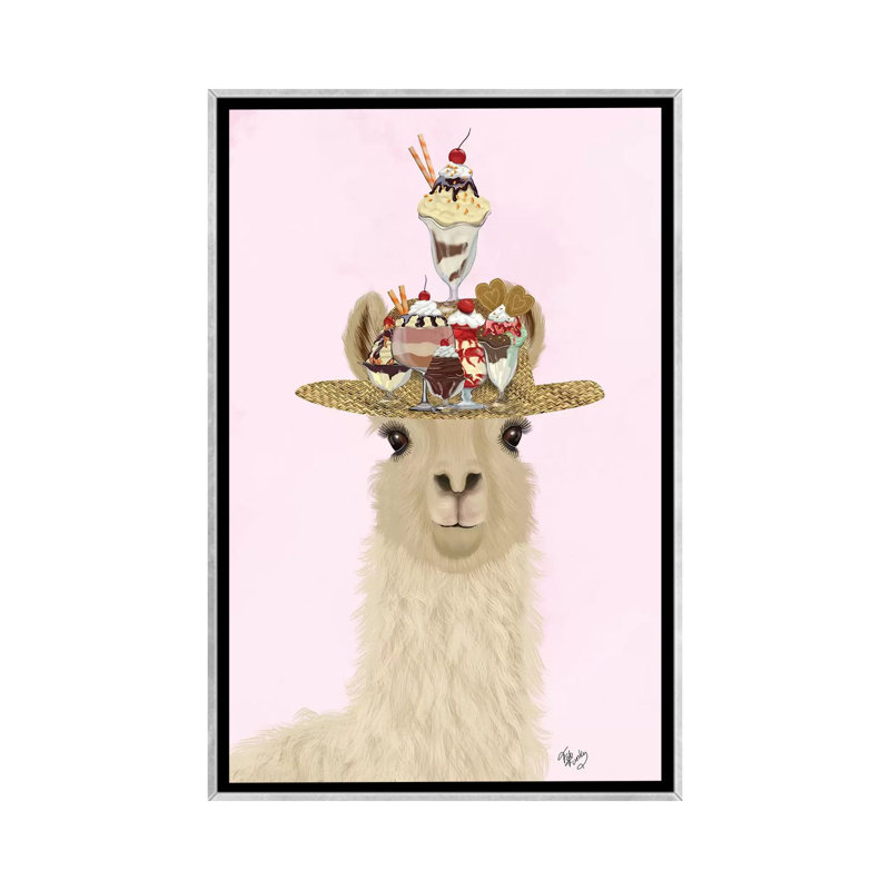 «Llama Ice Cream Hat» par Fab Funky - impression d'art graphique, Aucun mat, H 40 po x l 26 po x P 1,5 po