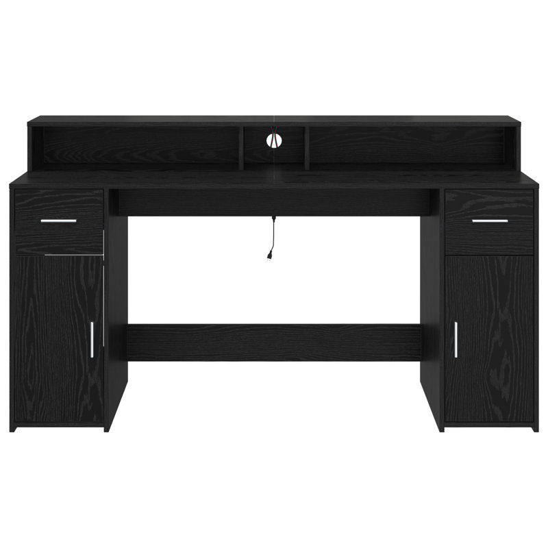 Desk Black Oak 55x91 Cm Engineered Wood, 91cm H x 160cm W x 55cm D